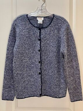 Vintage Talbots Blue Heathered Wool-Blend Button-Front Cardigan Hong Kong M